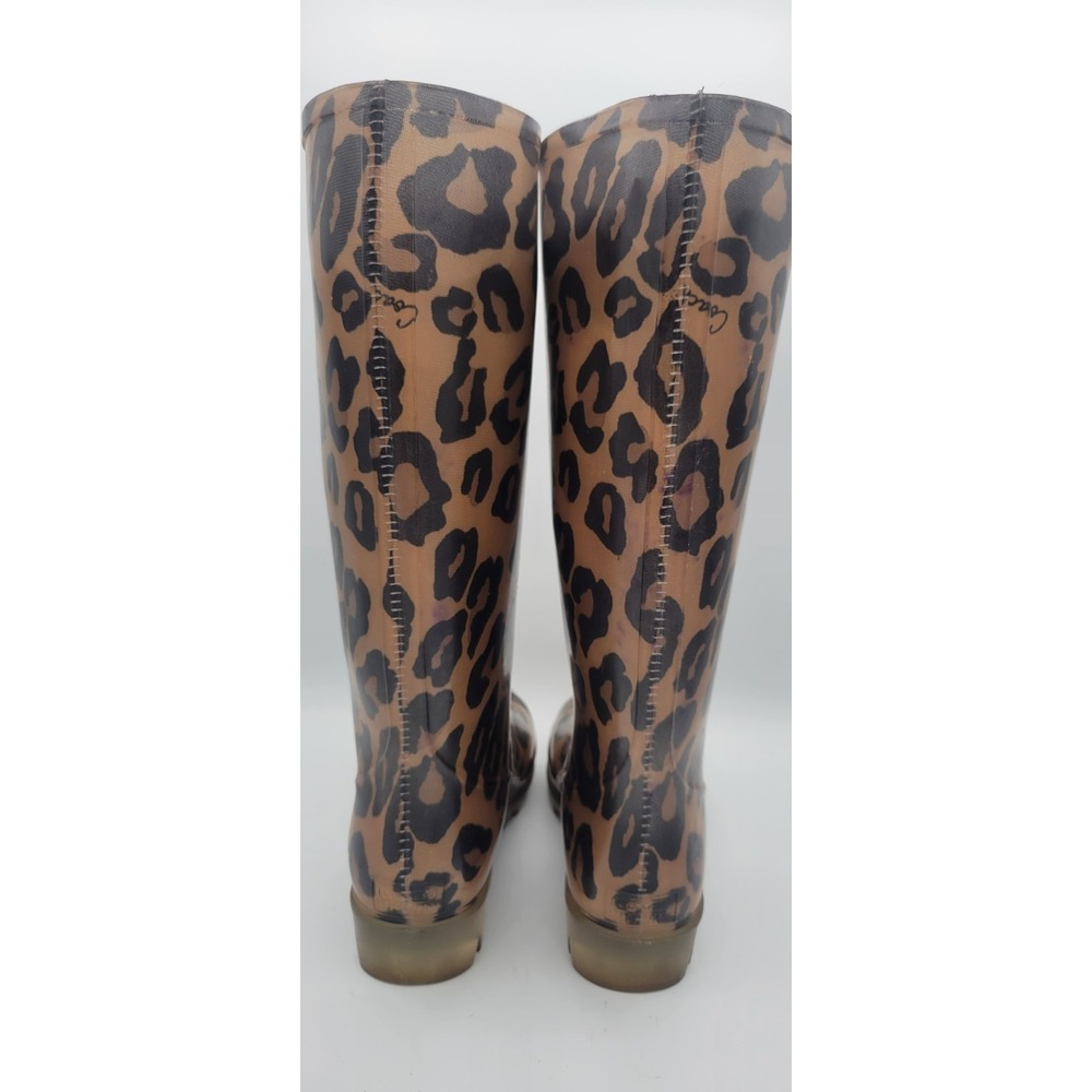 Coach Rain Boots Women 8 Leopard Print Brown Tristee Tall Rubber Lug - Picture 5 of 7